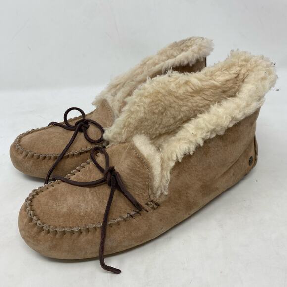 UGG ALENA Leather Slipper Chestnut Suede Shearling Womens Size 9 - Picture 1 of 8
